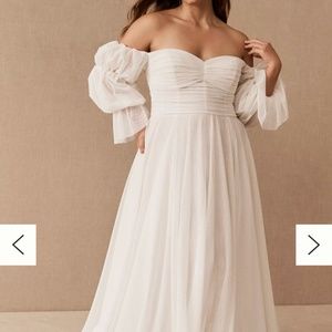 Watters Cameron Tiered-Sleeve Off-Shoulder Mesh Column Wedding gown boho dress